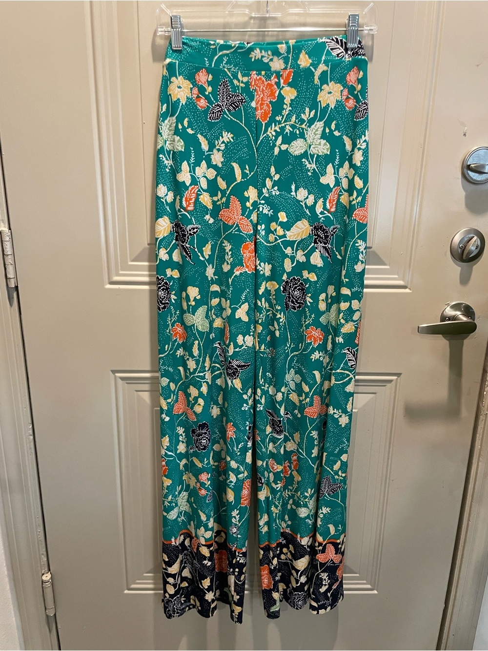 Satin Teal Floral Wide Leg Pants